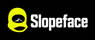 Slopeface wordmark: neon mask + white text on black (dark header)