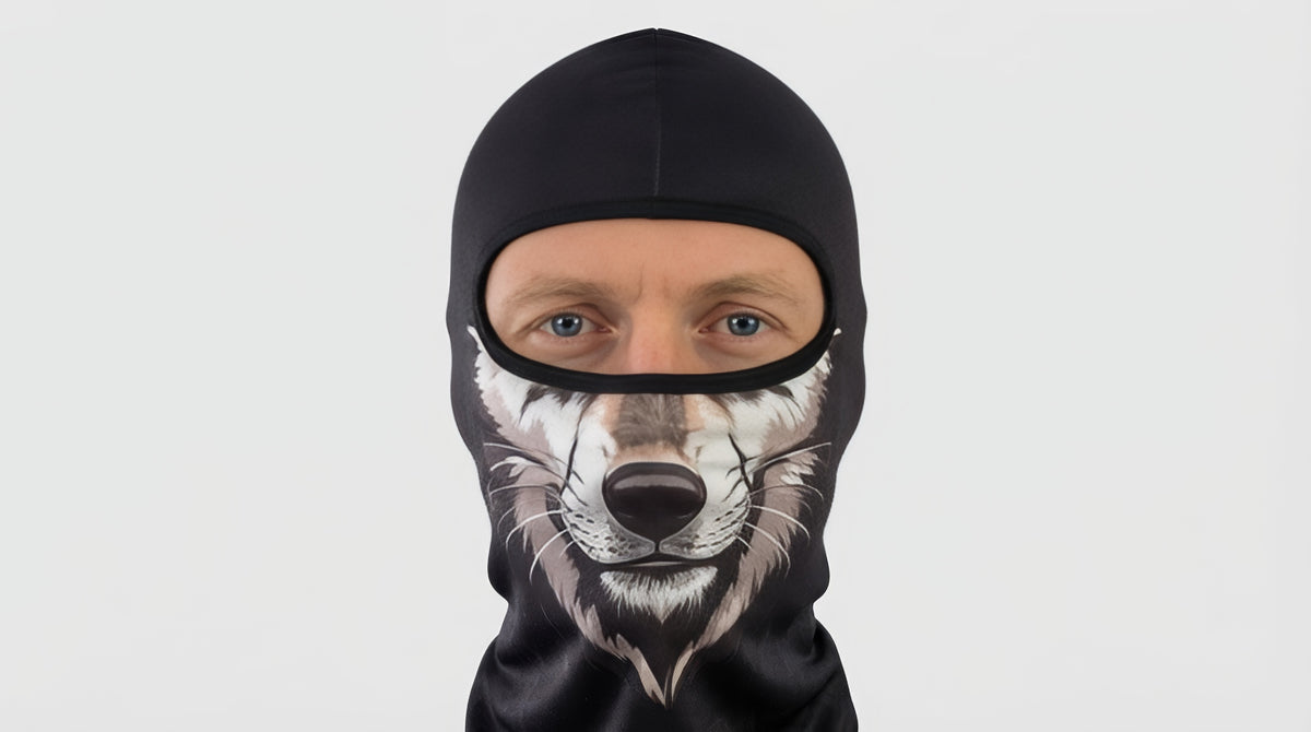 Wolf Pack Mask: zwarte balaclava met grijs-witte wolvensnuit